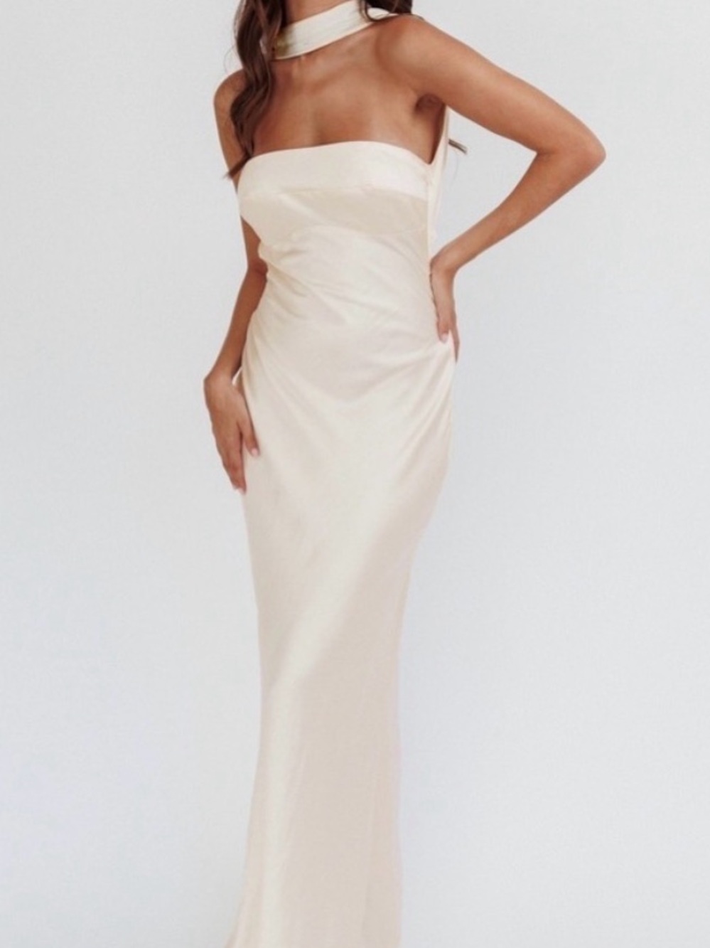 SELFIE LESLIE Reverse Halter Satin Dress
